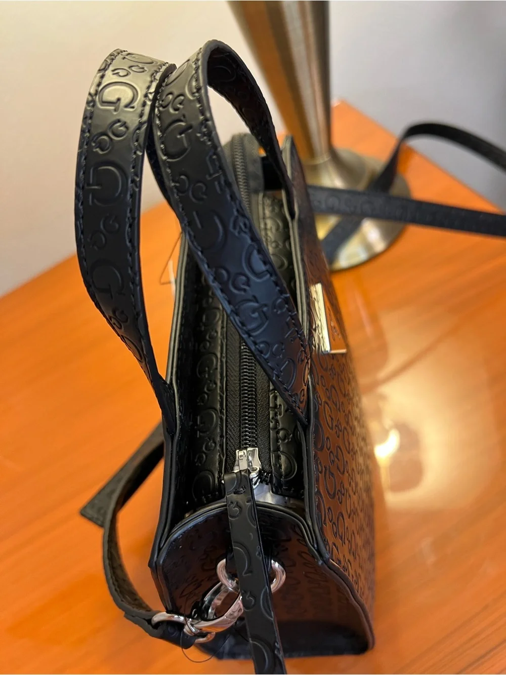 GUESS Black Embossed Logo Mini Satchel Crossbody Bag